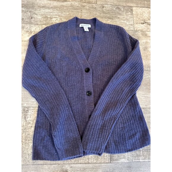 Athleta Ribbed Button-Down Cardigan Sweater XS Tall Soft Wool Blend Long Sleeves - Picture 2 of 11